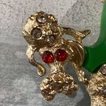 Charming Vintage Rhinestone Green Poodle Pin Gold Photo 4