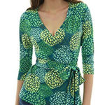 Pattyboutik Sz S Green Stretch V Neck Wrap Blouse Belted Long Sleeves Photo 0