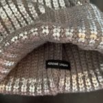 Adrienne New  Landau Silver Metallic on Gray Knit Beanie w Pink Pom Pom Photo 1