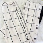 Topshop Windowpane Grid Pants Cream Black Side Button US 4 Photo 4