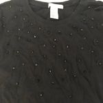 H&M  black floral beaded cotton boho Atleasure beach vacation comfy t-shirt, XS Photo 3