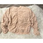 Free People  Blush Pink Linen Oversized Ruched Back Sleeves Bomber Jacket Large Photo 4