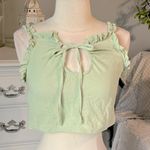 Ruffled Cotton Crop Top Pastel Green Photo 1