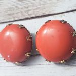 Vintage Clip On Earrings Chunky Domed Orange with Gold Tone Setting 7/8" Photo 1