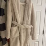 UGG  Aarti plush faux shearling hooded robe with belt cream size large Photo 2