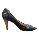 Tod's Leather Peep Toe Heels Italian Navy Blue Designer Pumps Shoes Size 39 8.5 Photo 1