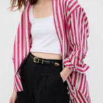 Gap  100% Organic Cotton Button-Back Big Shirt Pink and White Medium Tall Photo 0