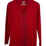 J Jill Womens Button‎ Down Embroidered Shirt in Red Sz S Flowy Oversized Holiday Photo 0