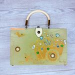Vintage unique wooden cigar box hand clutch purse jeweled flower cart Madge Green Photo 4