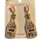 Bachelorette Bride Crystal Champagne Bottle Pierced Dangle Earrings Pink Photo 0