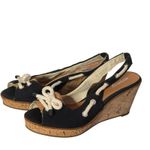Sperry  Southport‎ Nautical Slingback Black Canvas Cork Wedge Sandals Women 10M Photo 3