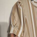Liz Claiborne  Striped Top Women’s Lg Tan White Puff Pleated Sleeve Soft Office Photo 5