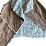 Womens Faux Suede Open Front Vest Size M Brown w/Sherpa Lining Raw Hem W/ Pocket Size M Photo 1