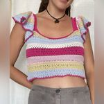Sincerely Jules Boho Rainbow Stripe Crochet Flutter Sleeve Crop Top Size Small Photo 0