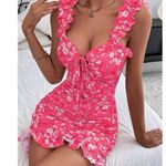SheIn  Pink Floral Ruffle Sleeveless Bodycon Dress XL (US 12) Photo 1