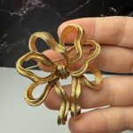 Monet Ribbon Bow Brooch Pin Brushed Texture Gold Tone Signed Photo 4