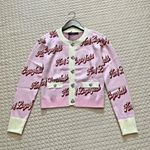 Karl Lagerfeld $399 NWT  Women Pink Logo Cardigan Sweater Jacket Rhinestone Heart Photo 2