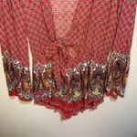 Cotton Candy Red Boho Plunge Tie Front Romper Long Sleeve Small Flowy Shorts Photo 2