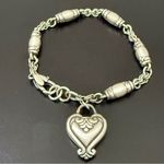 Brighton Retired Blair Heart Barrel Link Chain Silverplated Heart Charm Bracelet Photo 7