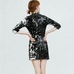 ZARA  Trafaluc Black Sequin & Velvet Asian Style 3/4 Length Sleeve Dress Size S Photo 1