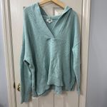 Aerie  Hooded Pullover Sweater Womens M Medium Waffle Knit V Neck Aqua Photo 1