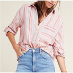 Anthropologie Maeve Lida Linen Cotton Popover Top Blouse in Pink Stripes, Small Photo 6
