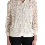 The Kooples Ecru Lace Jacket Cream Sheer Floral Cut-Outs Cutouts Crochet Bomber Coat Photo 0