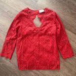 Sézane Sezane Andrea Red Eyelet Cutwork Top Blouse size 4 Photo 2