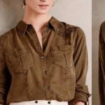 Holding Horses Anthropologie  Button Down Shirt Butterfly Embroidered Sz‎ 12 West Photo 0