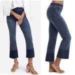 Spanx NEW  Cropped Flare Raw Hem Jeans 2-Toned Medium Dark Wash Minimalist Small Photo 2