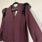 Amour Vert Selma Lace Shoulder Cardigan - Burgundy - XS - NWT Photo 2