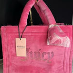 Juicy Couture Big Spender Pink Velour Tote Rhinestone Logo Shoulder Bag NWT Photo 0