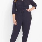 Lane Bryant NWT Ruched V-Neck Hacci 3/4 SLV Weekend/Lounge Navy Jumpsuit 14/16 Photo 7