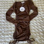 Princess Polly Neive Long Sleeve Ruched Mini Dress In Chocolate Photo 5