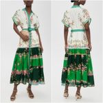 Saloni Riya B Dress in Zinnia River US 2 / UK 6 NEW Green Belted White Photo 14