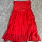 Willow & Clay  Red Crinkle Skirt Size XS Roll Down Waistband Stretch Photo 3