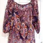 Lily White Paisley Print Blouse Sheer Lightweight Top Purple Orange Size S Photo 0