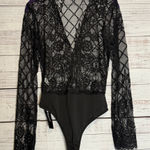 Allegra K  Black Lace Long Sleeve Bodysuit Photo 0