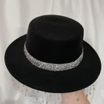 Cotton felt black bling bling cowboy fedora hat crystal Fringe Photo 1