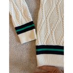 Nicole Miller Cream Cable Knit V Neck Sweater Green Navy Stripe Medium Tennis Photo 4