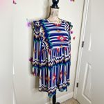 Umgee  Aztec Babydoll Style Southwestern Print Design Blue & White Dress Size L Photo 7