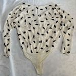 ASTR Cream and Black Flowy patterned Drape Front Sheer Bodysuit Medium Photo 2