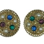 VTG Gold Pearl Jeweled Costume Jewelry Button Clip Photo 0