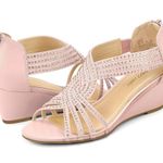 Pizz Annu Diana Low Heel Open Toe Sandals Low Heel Rhinestone Rode Gold Sz 9.5 Pink Photo 1