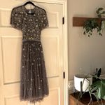 Needle & Thread Comet Midi Dress Size 2 XS Blue Gray Lavender Beaded Open Back Photo 3