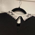 AUW NWT  Size S Black Puff Short Sleeve White Eyelet Lace Collar Top Keyhole Back Photo 7