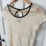 Paper Crane Cream Crochet Lace Short Sleeve Top Black Trim Size XS/S Photo 1