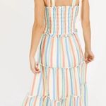 Aakaa NWT pastel rainbow smocked ruffle tiered shoulder tie midi dress Sz Large Photo 1