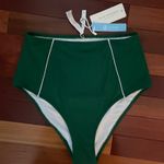 Cupshe NEW High Waist Dark Green White Piping Bikini Bottom Preppy Taylor Swift Photo 0