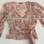 100% Silk Y2K Paisley and Floral Print Wrap Blouse by Tapemeasure Pink Size 6 Photo 3